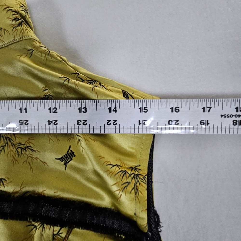 Silk Box Womens Size 10 Green/Gold Bamboo Print Silk Cotton Zip Front Vest Asian - Picture 4 of 10